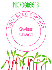 Microgreens Swiss Chard. Seed packaging design, text, vegan food