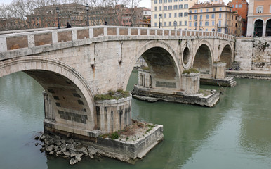 Fototapeta na wymiar Bridge called Ponte Sisto in Rome Italy and the Tiber River