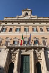 Fototapeta na wymiar Entrance to the Montecitorio Palace in Rome Italy headquarter o