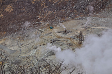 weekend travel, View of mountain at owakudani, sulfur quarry in Hakone, Japan