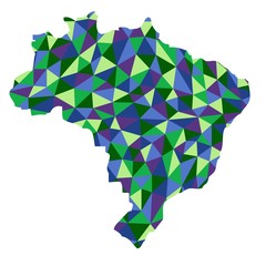 Brazil isolated polygonal map low poly style blue and green colors
