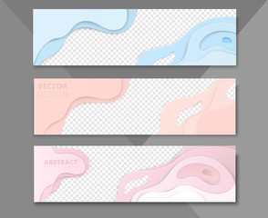 Set of abstract pastel banners with geometric pattern.