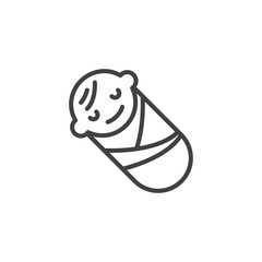 Swaddled baby infant line icon. linear style sign for mobile concept and web design. Sleeping newborn child outline vector icon. Symbol, logo illustration. Pixel perfect vector graphics