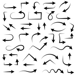 Black set of arrows. Hand drawn sketch