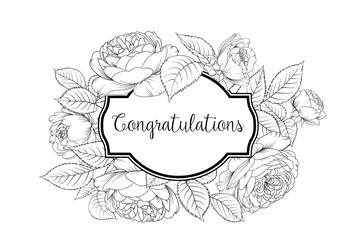 Design template with custom sign in frame with rose flowers. Vector illustration.