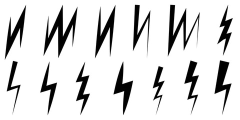 Set icons thunder and lightning, vector symbol z sign zigzag lightning - obrazy, fototapety, plakaty