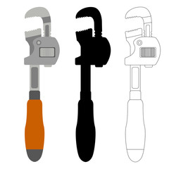 classic  pipe wrench,vector illustration,set