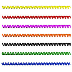 Colorful spiral telephone cables. Isolated on white background. 3D rendering.