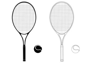 Tennis racket with a ball. Flat hand drawing