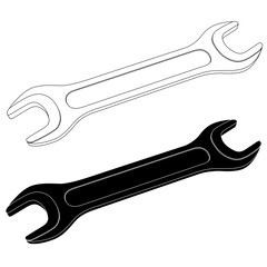 Wrench. Black and white outline drawing