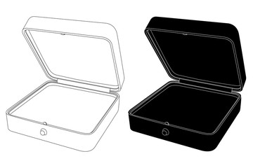 Empty open jewelry box. Black and white outline icons