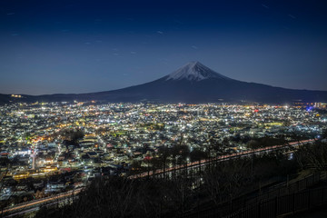 Mt.Fuji with the view of Fujiyoshida city at night