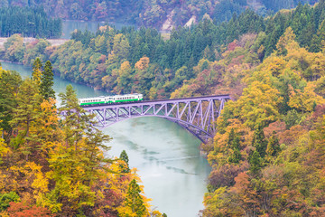 Fototapeta na wymiar Tadami line at Mishima town , Fukushima in autumn