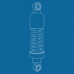 Shock absorber. Spare part for vehicles. Blueprint outline