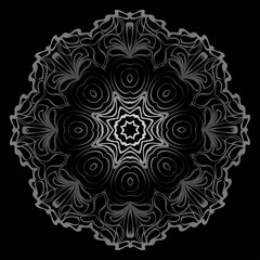 Design With Floral Mandala Ornament. Vector Illustration. Oriental Pattern. Indian, Moroccan, Mystic, Ottoman Motifs. Anti-Stress Therapy Pattern. Black, silver color