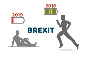 Image relative to politic situation between great britain and european union. Politic process named as brexit. Two men silhouettes. From 2016 to 2019 year