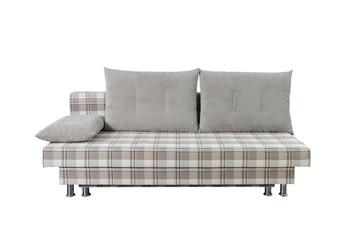 Checkered gray fabric sofa isolated on white with clipping path