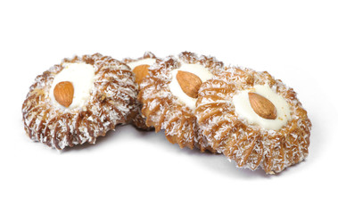 Group of cookies with coconut flakes and almond nut