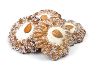 Group of cookies with coconut flakes and almond nut