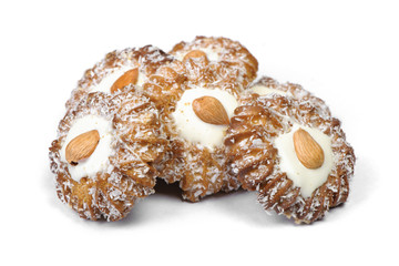 Group of cookies with coconut flakes and almond nut