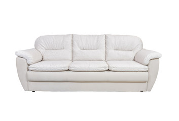 White leather sofa isolated on white with clipping path