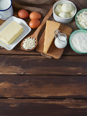 dairy products on wooden surface