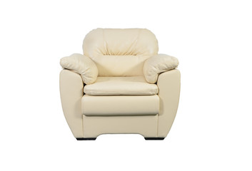 Beige leather armchair isolated on white with clipping path