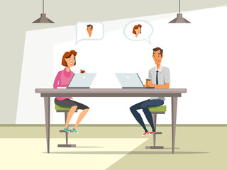 Man and woman at job interview vector illustration