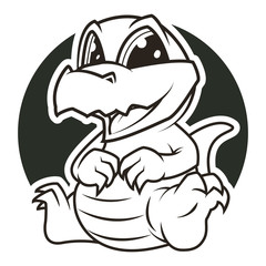 funny crocodile black and white vector illustration