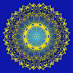 Abstract Geometric Flower. Stylish Fashion Design. Background For Invitation Card. Vector Illustration. Blue, yellow color