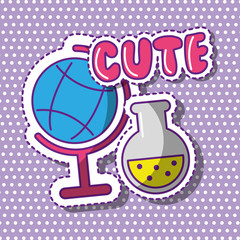 cute school globe and test tube with dots background