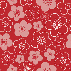 Seamless floral pattern. Red background. Vector illustration.