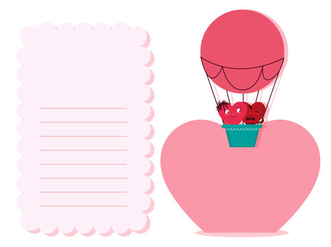 couple hearts in balloon air hot kawaii characters