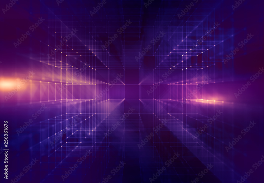 Poster abstract background with low poly square wireframe. polygonal 3d rendering illustration of clear cub