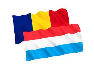 Flags of Romania and Luxembourg on a white background