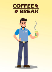 Coffee Break Flat Vector Illustration with Text