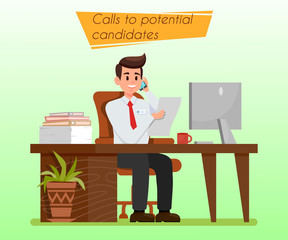 HR Manager at Workplace Flat Vector Illustration