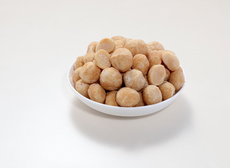 Snack nut food in a white bowl