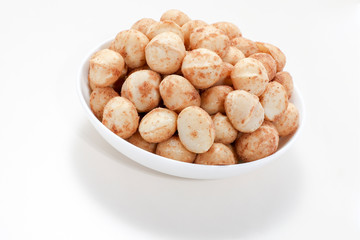 Snack nut food in a white bowl