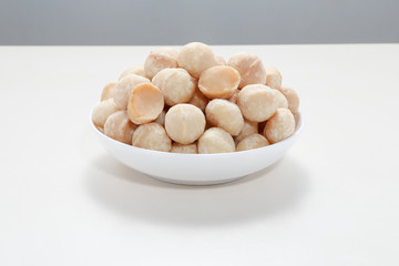 Snack nut food in a white bowl