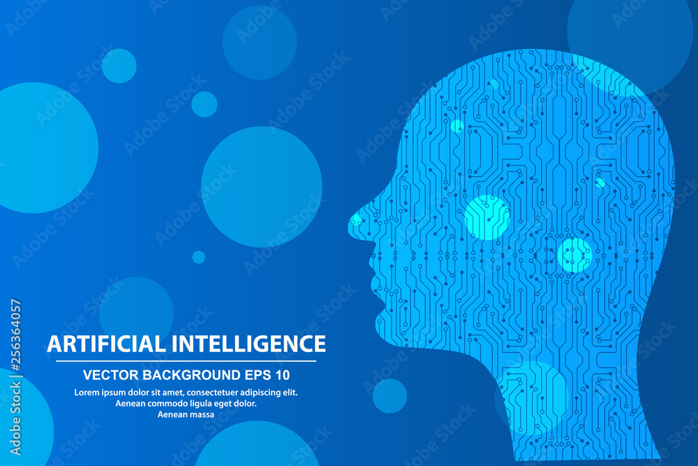 Aufkleber artificial intelligence. human head outline with circuit board inside. technology and engineering co