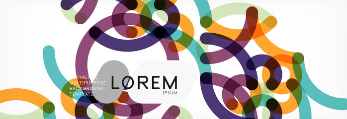 Curly lines abstract background, color overlapping linear texture