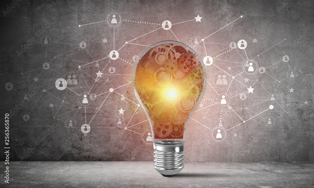 Poster concept of lightbulb as symbol of new idea.