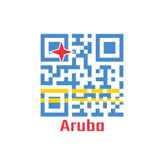 QR code set the color of Aruba flag, a field of light blue and two narrow parallel horizontal yellow stripes in the bottom half, and a four pointed white and red star in the canton.