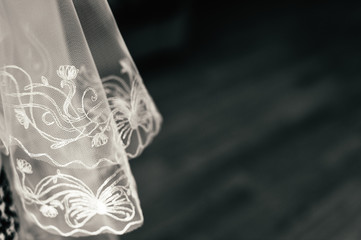 lace tulle on wooden background