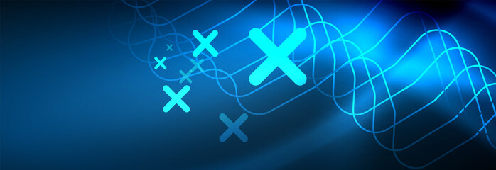 Neon glowing techno lines, hi-tech futuristic abstract background template with square shapes