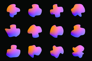 Set of 12 vector isolated liquid gradient objects for design, banner, flyer, business card, poster, wallpaper, brochure, smartphone screen, mobile app