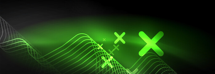 Dark neon light glowing template, abstract vector background lines