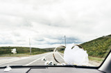 white flowers and wedding rings on the hood of the car