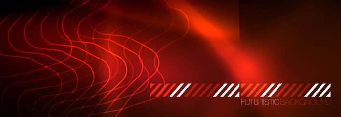 Neon glowing techno lines, hi-tech futuristic abstract background template with square shapes